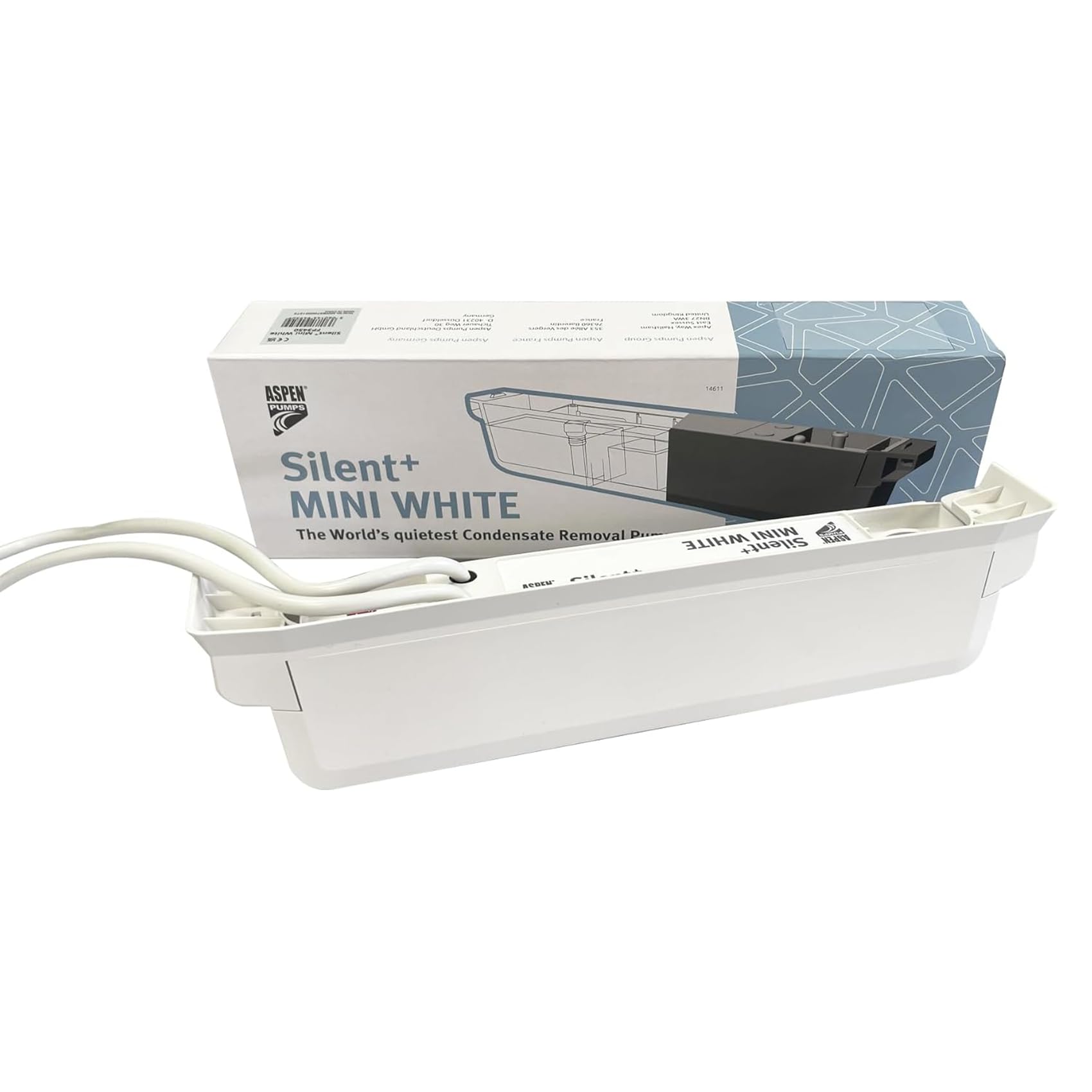Aspen Pumps Silent+ Mini White FP3450 – Bomba de Evacuación de Condensados para Aire Acondicionado, 45 L/h, Ultrasilenciosa 16 dB, Compacta, con Depósito Desmontable, para Climatizadores