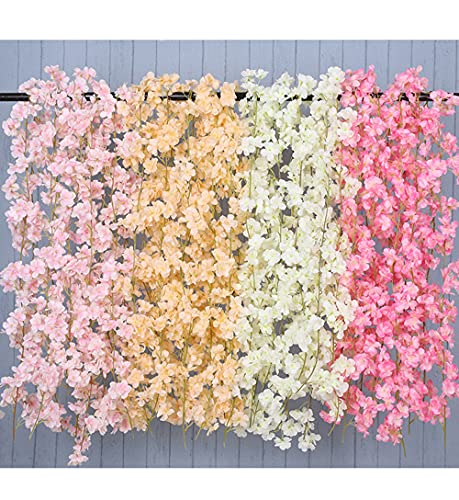 2pcs Artificial Cherry Blossom Garlands Flower Garland Flowers Vine Silk Flowers Garlands Hanging Artificial Flowers Garland Decoration for Wedding Party Home Garden Arch Walls 135 Flower Heads Pink - Image 3