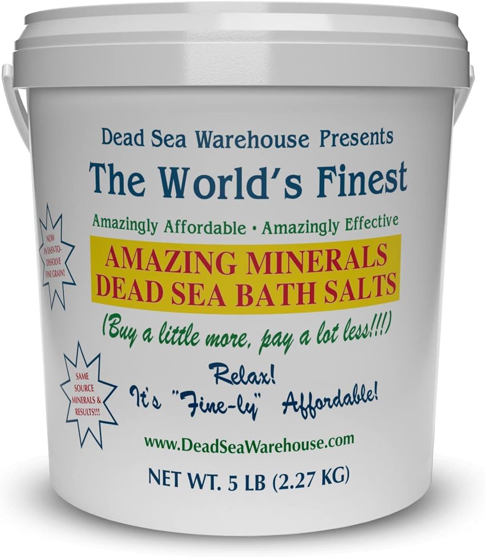 Amazing Minerals Dead Sea Bath Salts,100% Full Mineral Therapeutic Bath Salts, Detoxifying & Moisturizing, Exfoliating for Dry Skin, Unscented(5 lbs)