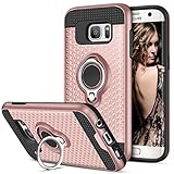 Galaxy S7 Edge Case, Vofolen Galaxy S7 Edge Case Ring Holder Kickstand Rotational Clip Hybrid Shield Heavy Duty Armor Dual Layer Protective Hard Shell TPU Bumper Cover for Galaxy S7 Edge (Rose Gold)