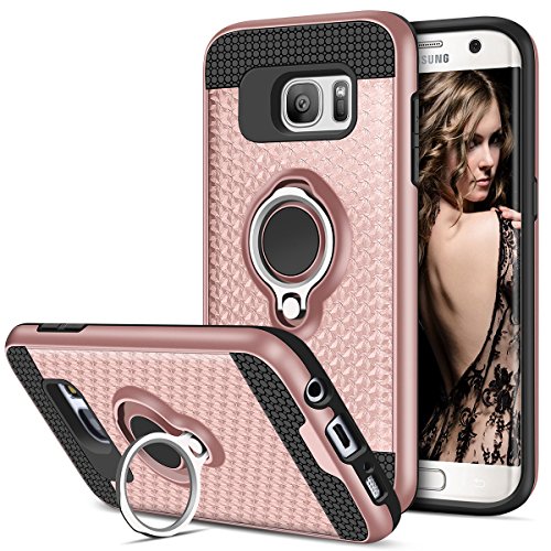 Vofolen Case for Galaxy S7 Edge Case Ring Holder Kickstand Rotational Clip Hybrid Shield Heavy Duty Armor Dual Layer Protective Hard Shell TPU Bumper Cover Case for Samsung Galaxy S7 Edge (Rose Gold)