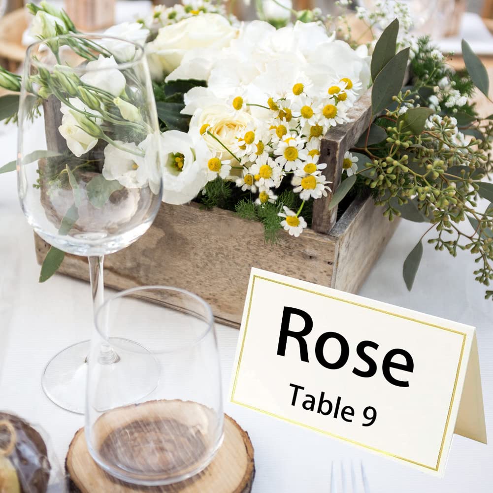 50 Stück Goldene Tischkarten 11,4 X 8,9 Cm – Mit Goldfolienrand, Faltbar Für Hochzeit & Events