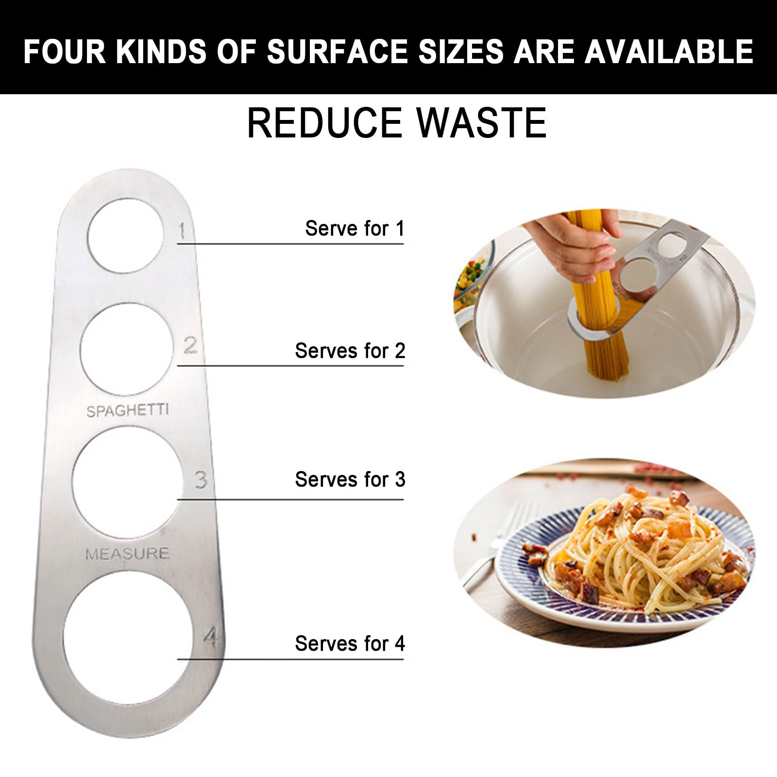 UILYNIU 3 Piezas Medidor de Espaguetis Acero Inoxidable, Herramienta de Cocina, Medidor de Espaguetis con 4 Agujeros Medidores, Porcionador de Espaguetis para Cocina Restaurante (Plata)