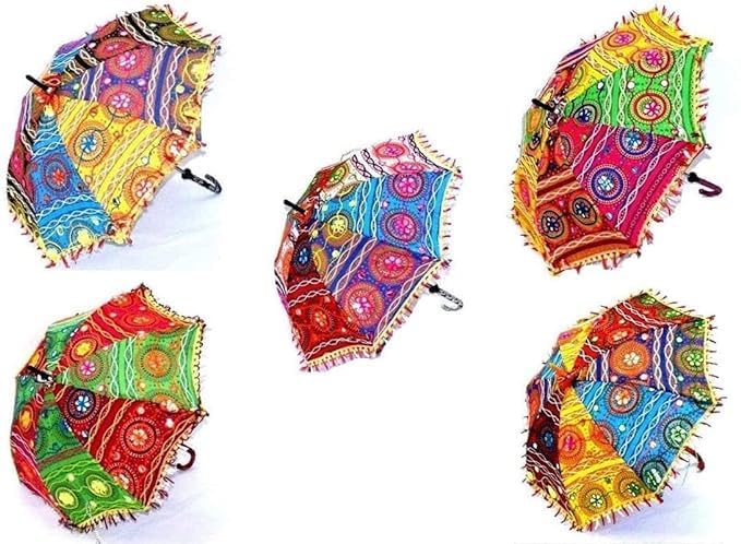 EXEMARTZ Umbrella For Decoration in Weddings, Navratri, Traditional Festivals | Handmade Embroidery Ethnic Parasol | for Sun Protection, Garba in Navratri | Event Photo Backdrop (Pack of 2)