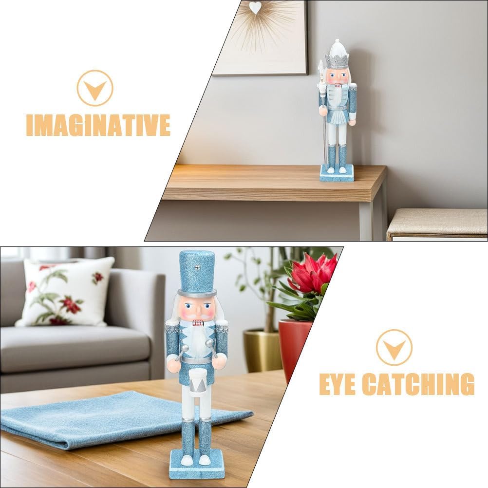 Ciieeo 2pcs Christmas Wooden Nutcracker Figures Holiday Festival Nutcracker for Xmas Holiday Party Tabletop Shelf Decoration Blue