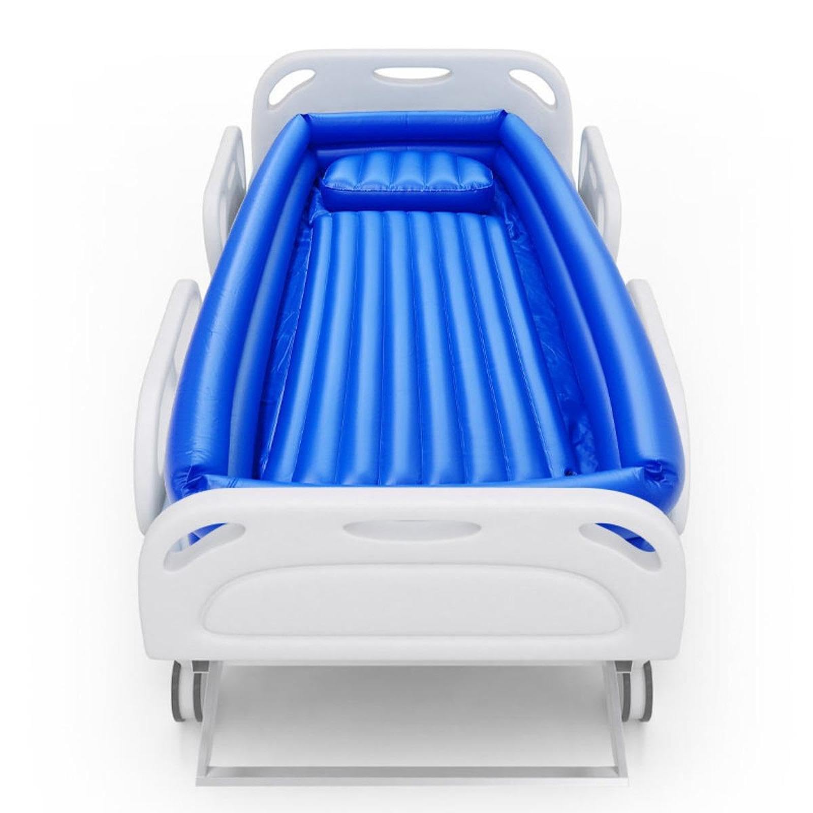 Bañera Inflable Portátil con Colchón para Cama Y Pacientes Ancianos, Equipada con Lavabo para Champú, Soporte para Cabezal Y Estructura de PVC, Azul