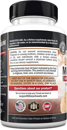 Miniatura 6 de Cápsulas orgánicas de suplemento de melena de león (90 unidades) de 2100 mg de hongos de melena de león con BioPerine para una máxima absorción,