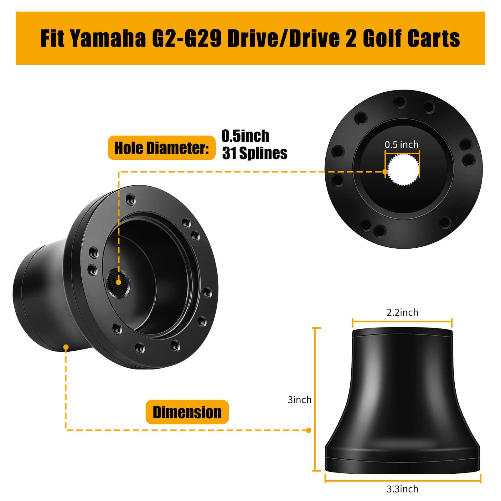 Golf Cart Steering Wheel Adapter Hub for Yamaha G2-G29 Drive/Drive 2 Golf Carts with 5-6 Holes Golf Cart Steering Wheel