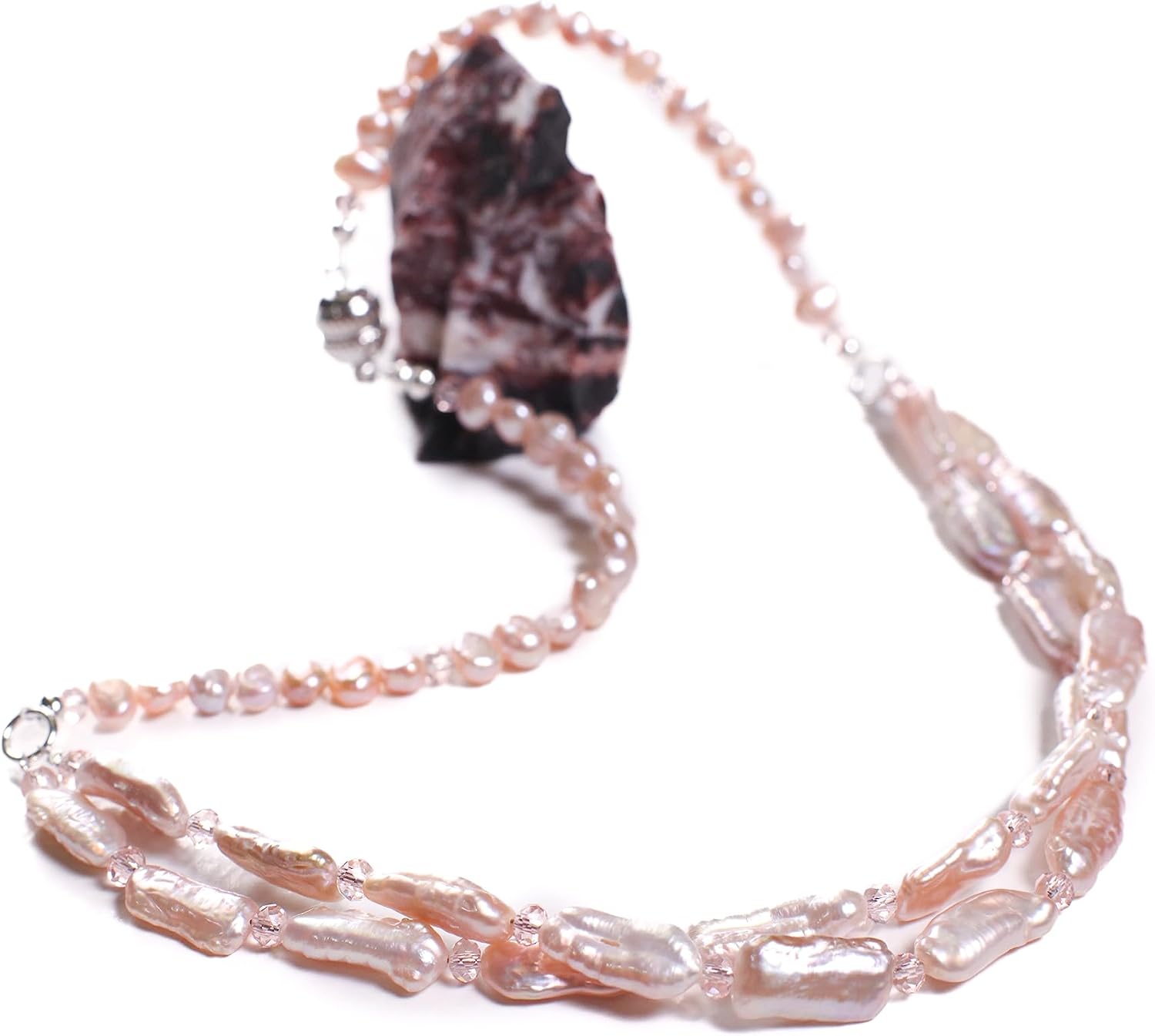 Natural Fresh Water Biwa Stick Pearl 6x13mm Double Line Necklace
