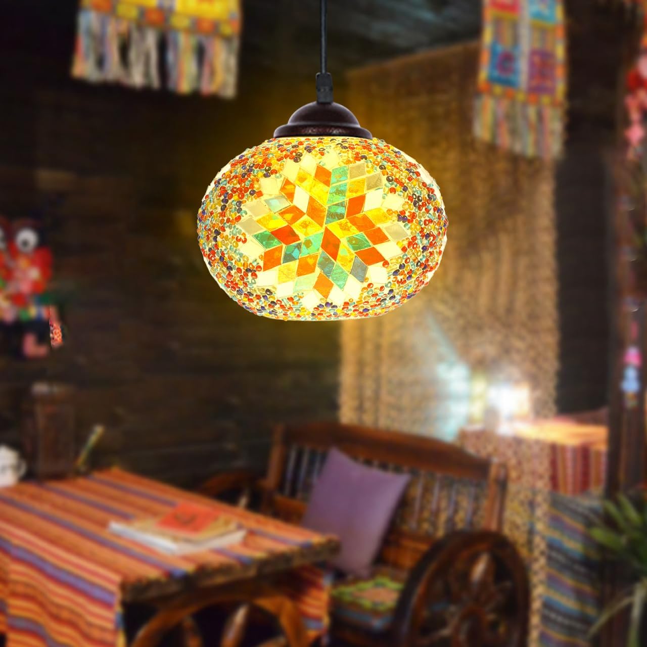 DOITOOL Replacement Globe Lamp Shade Glass Cover for Turkish Mosaic Lamps 5.90X5.90X4.33In Small Colored Lampshade for Bedside Desk Lighting Home Decor