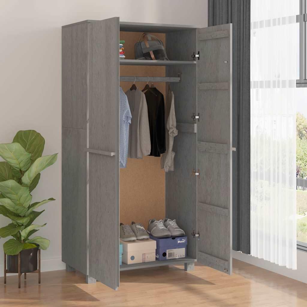 SYDE Armadio in legno massello di pino grigio chiaro, 89 x 50 x 180 cm
