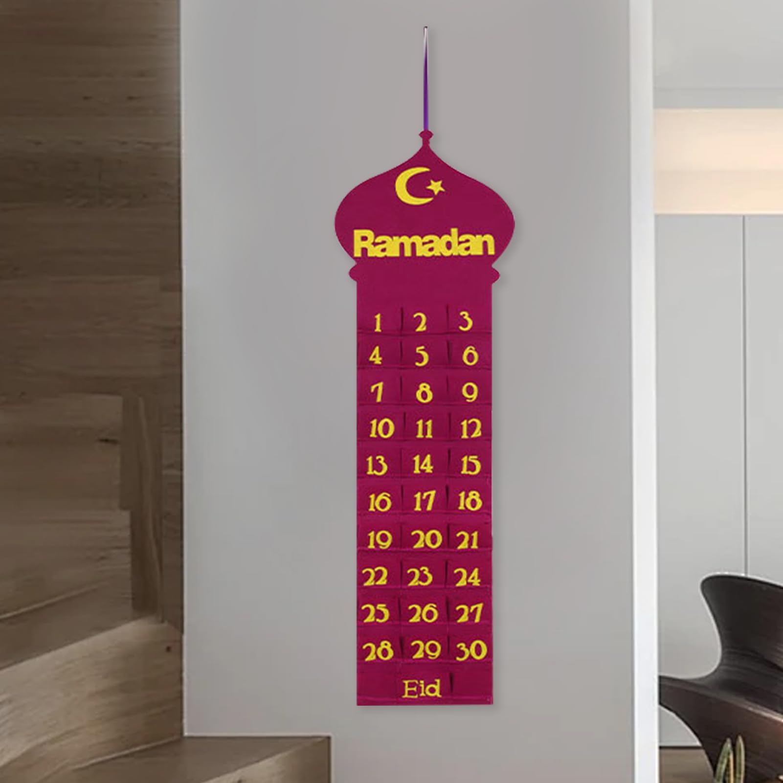 Calendrier De L'Avent Ramadan 30 Jours - Décompte DIY Avec Poches - Déco Murale Islamique