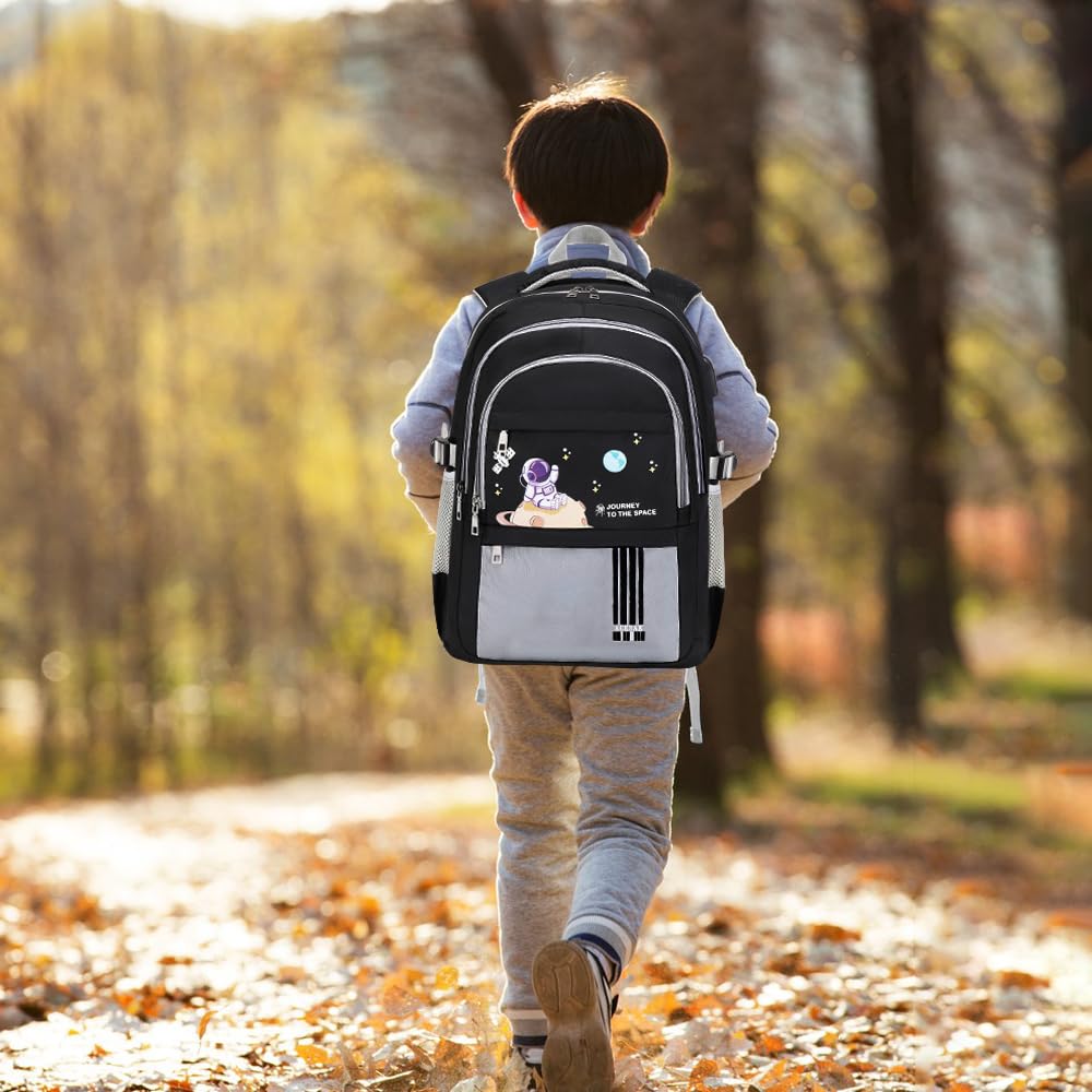 ACESAK Zaino per ragazzi – Zaino per bambini con borsa per il pranzo – Set di libri per bambini ragazzi ragazze adolescenti scuola elementare media, Grigio, Large, Zaini Daypack