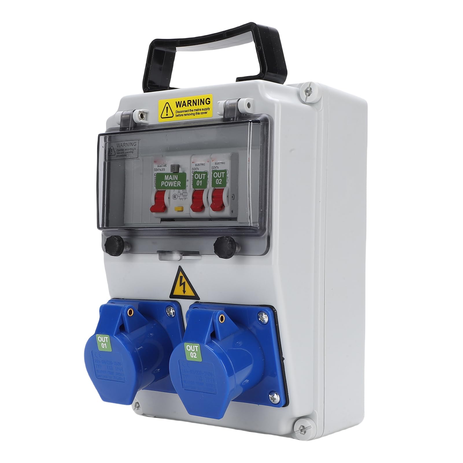 Jeffergarden Scatola di Distribuzione di Presa Industriale Portatile ABS PC Cantiere Presa Elettrica di Alimentazione Impermeabile IP44 67 per Officina Fabbrica all'aperto