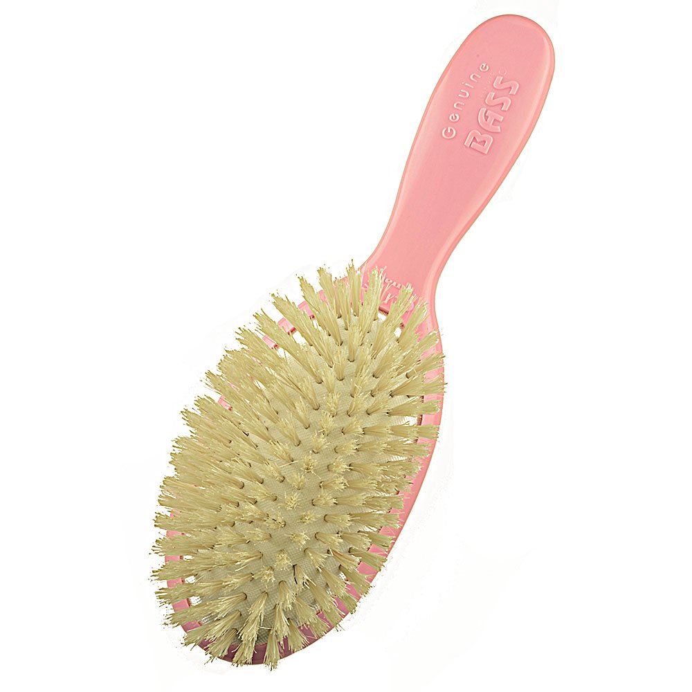 Bass Baby BS27 - Cepillo para el pelo, cerdas naturales 100 % puras y suaves, color blanco y dorado, bolsa de viaje para recién nacidos, bebés y niños pequeños con cabello fino, desenreda, masajea y