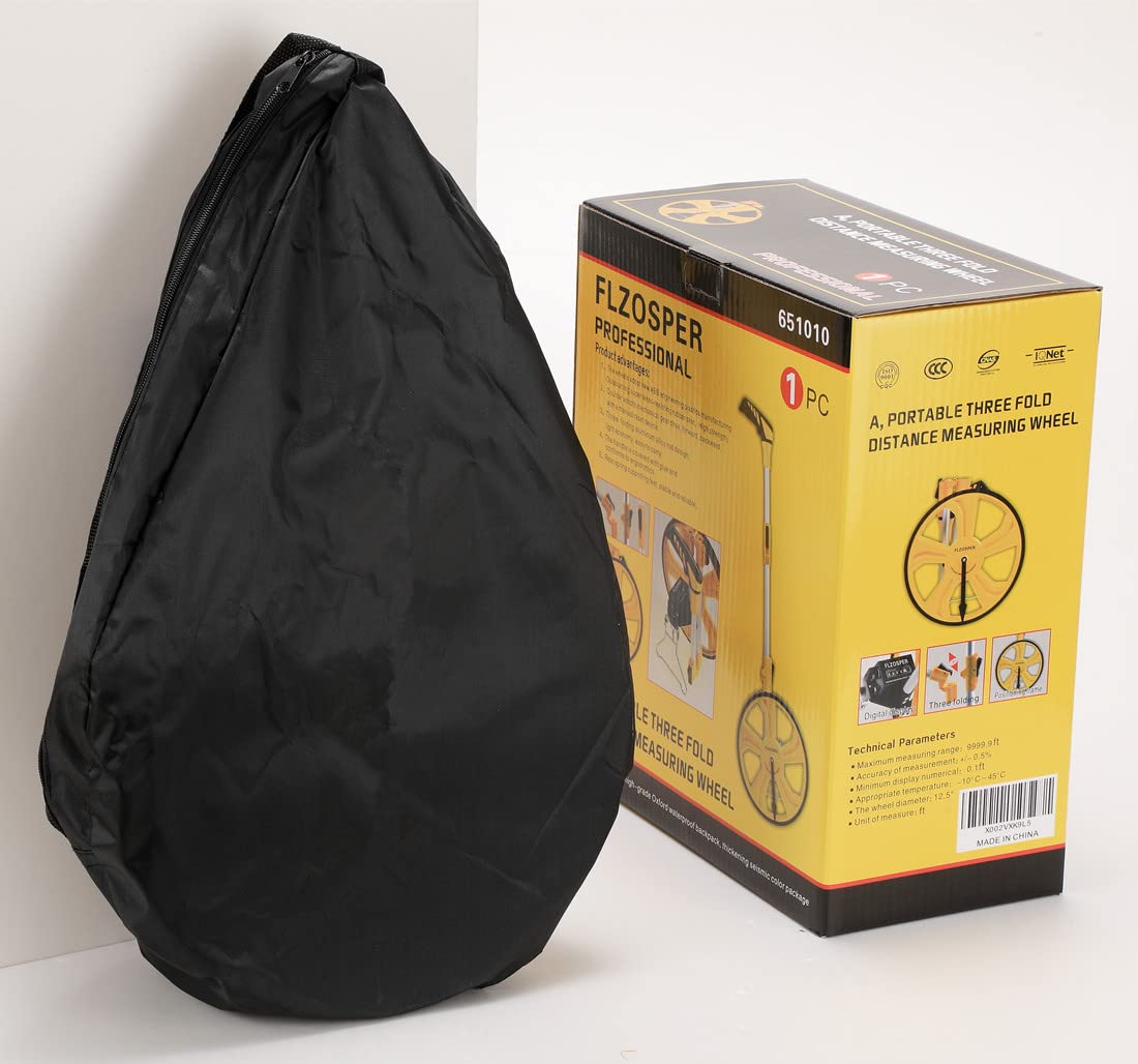 FLZOSPER - Rueda medidora portátil de tres pliegues de 13 pulgadas, mide hasta 99.999.9 pies, herramienta de topografía perfecta para medición de distancia (amarillo)