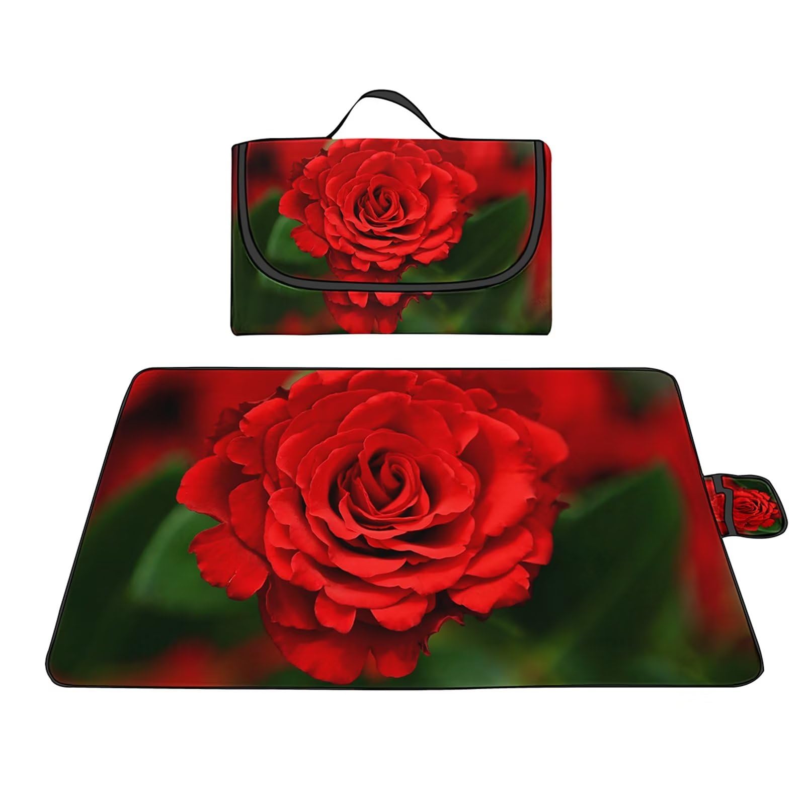 Manta Picnic Impermeable 150x200cm,Lavable Picnic Blanket,Ultrasónica Mantel Picnic,con Mango Multifunción para Acampar Playa Parque de Senderismo,Rosa floreciente
