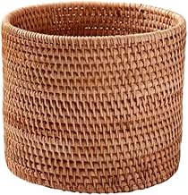 Mikikit Fruits Basket Waste Basket Woven Baskets Rattan Storage Baskets, Round Woven Basket Rattan Laundry Basket Multifunction for, Blankets, Shoe-17X17CM Wicker Basket Wicker Basket