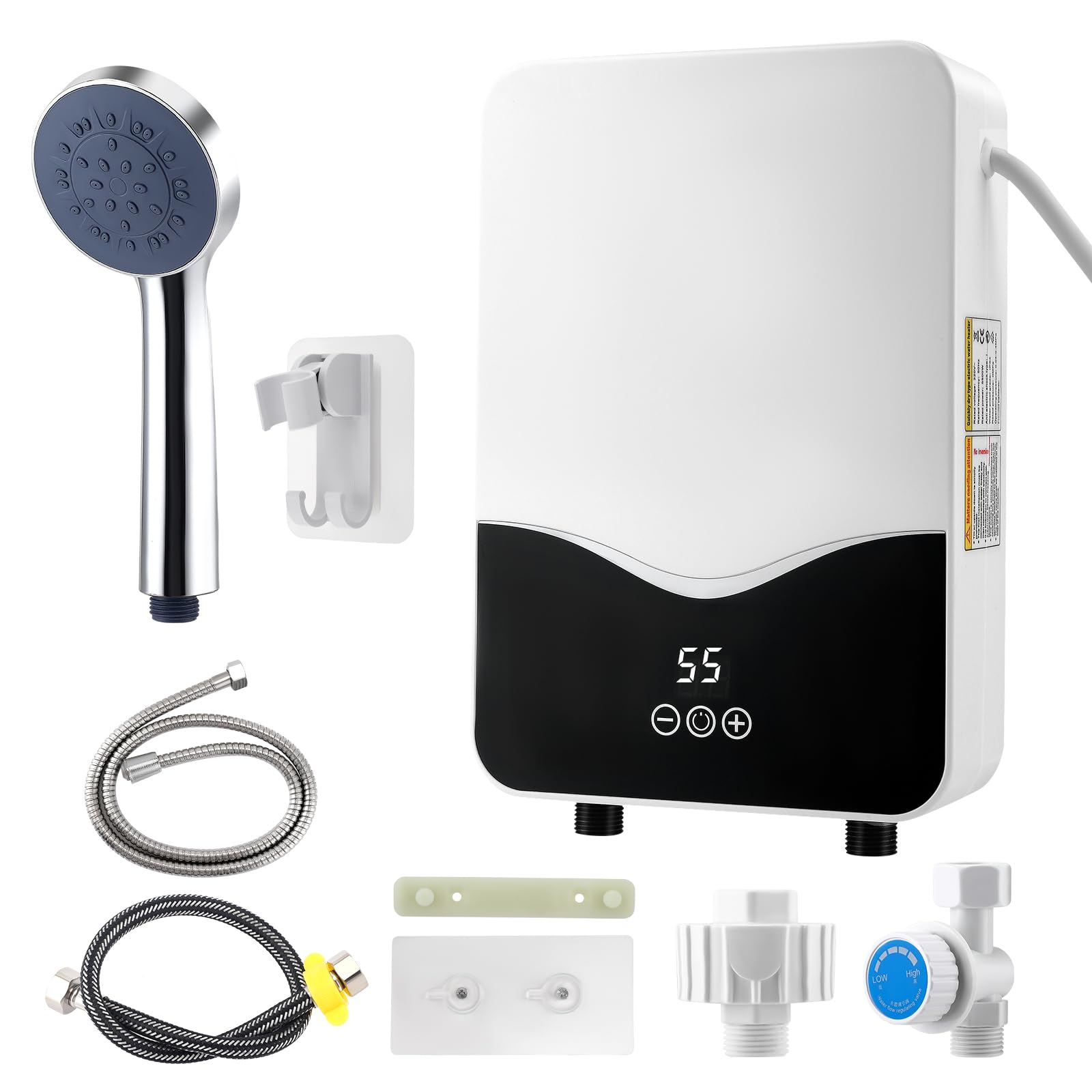 Instantaneous Water Heater, 5500W 220V Electric Water Heater Tankless Water Heater with LED, Electronically Controlled Instantaneous for Shower, Bathroom, Kitchen [Energy Class A]