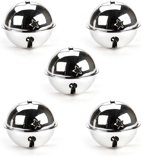 Star Cutouts - Campana de cascabel de Navidad, adorno para decoración de bricolaje de 2.75 pulgadas, plata (paquete de 5)