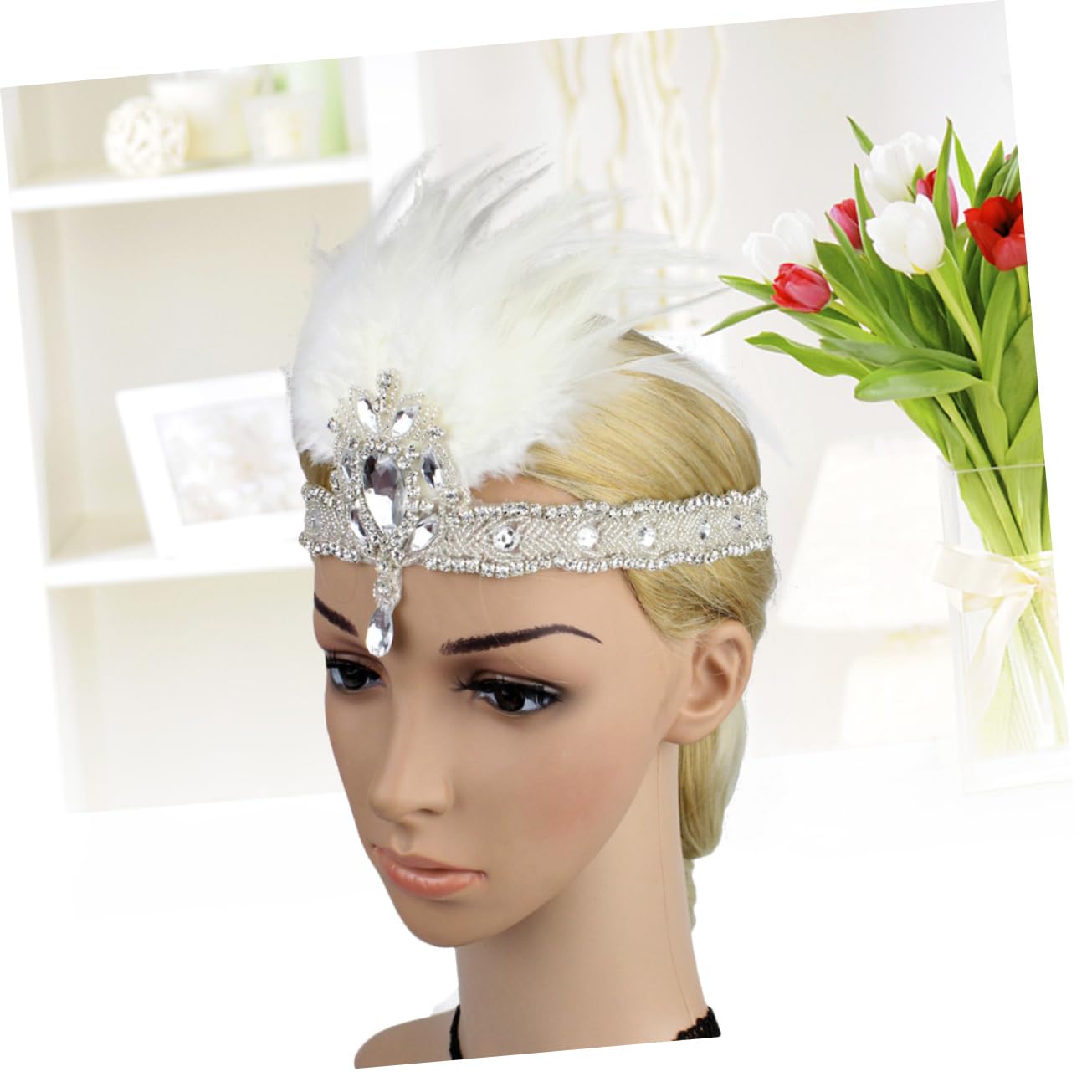 SHERCHPRY 2pezzi Fascinator Flapper Headband per Matrimonio e Feste Accessorio per Stile Anni Cerchietto Elegante Bianco per Donne
