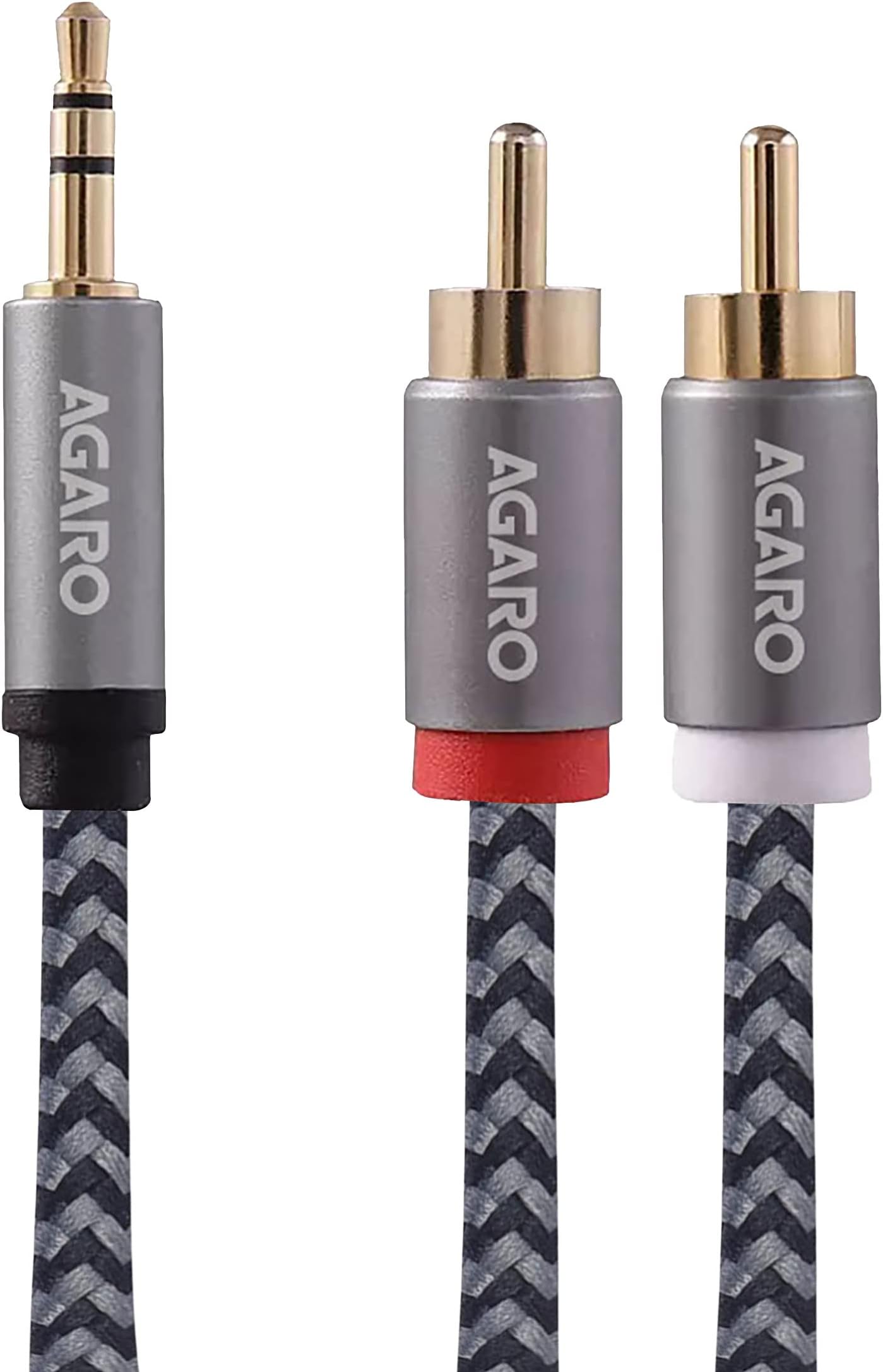 - AGARO RCA Cable, 3.5 mm to 2 RCA Male Cable Audio Adapter, Stereo Audio Cable, 3.5 mm AUX to RCA Y Splitter Cable Male for Smartphone, Tablet, Speaker, MP3, TV, PC, Amplifiers, Metal Shell, 1M, grey