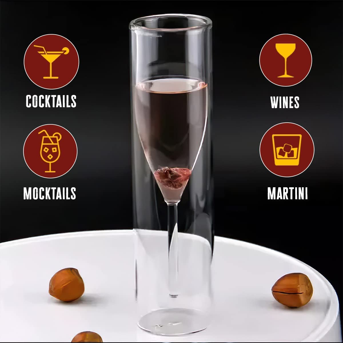 BOTIST Double Walled Champagne Glasses- 150 ml.| Transparent Sparkling Wine Glass Set - Pack of 1 4