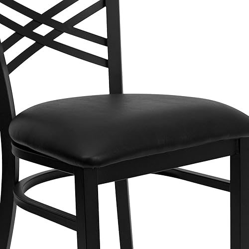 Miniatura 6 de Flash Furniture Hercules Series "X" Back Metal Restaurant Chairs, Modern Upholstered Armless Dining Chairs for Restaurants/Kitchens, Set of 2, Black