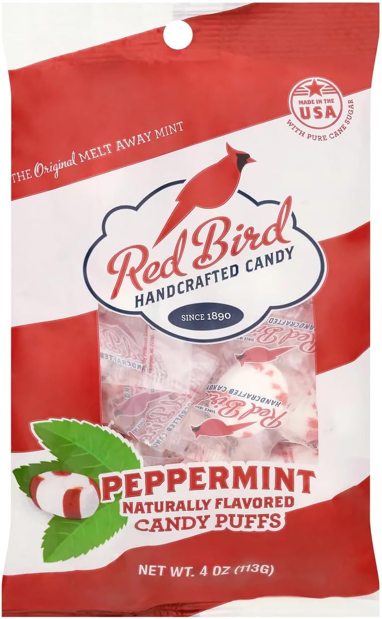 (1) Bag Peppermint Candy Puffs - The Original Melt Away Mint - Naturally Flavored Handcrafted Candy Made with Pure Cane Sugar - Fat Free, Gluten Free - Net Wt. 5 oz