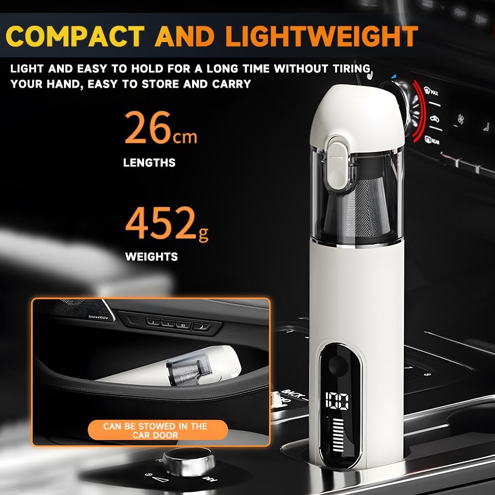 Cordless CarVacuum Cleaner, Portable Car Vacuum Cleaner, 15000PA 120W Powerful Suction and Blow, Handheld Vacuum Cleaner with Filter for Car, Office, Home, Pets