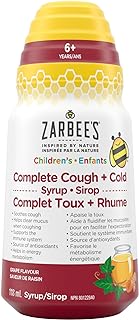 Zarbee's Children's Complete Cough + Cold Syrup, Zinc, Honey, Tumeric, Marshmallow Root, B Vitamins, English Ivy Leaf, 118 mL