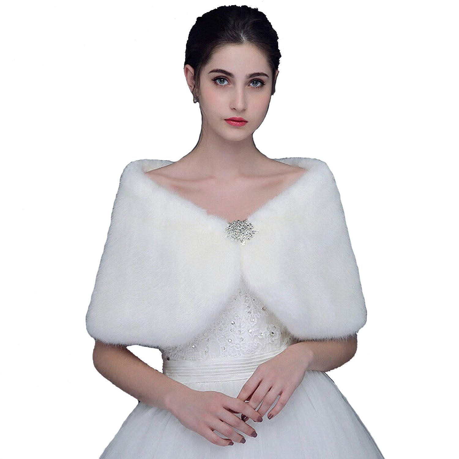 Cidna Bridal Bridesmaid Ivory Faux Fur Bolero Shawl Shrug UK Size 4-10