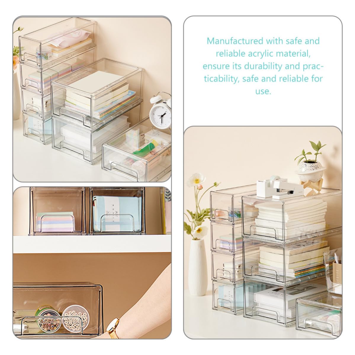 Toddmomy 2 Pezzi Scatola Organizer a Cassetti, Contenitore per Cosmetici in Acrilico, Organizer da Scrivania Impilabile per Cancelleria e Oggetti Vari, Leggero, per Studenti e Lavoratori,