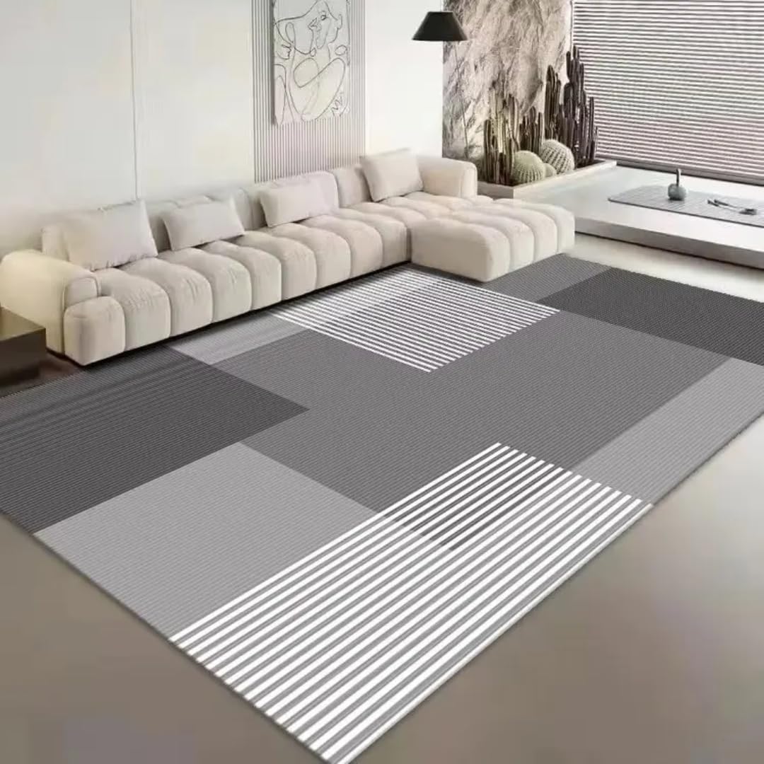 Tapis de salon nordique minimaliste noir 180x250cm en flanelle douce