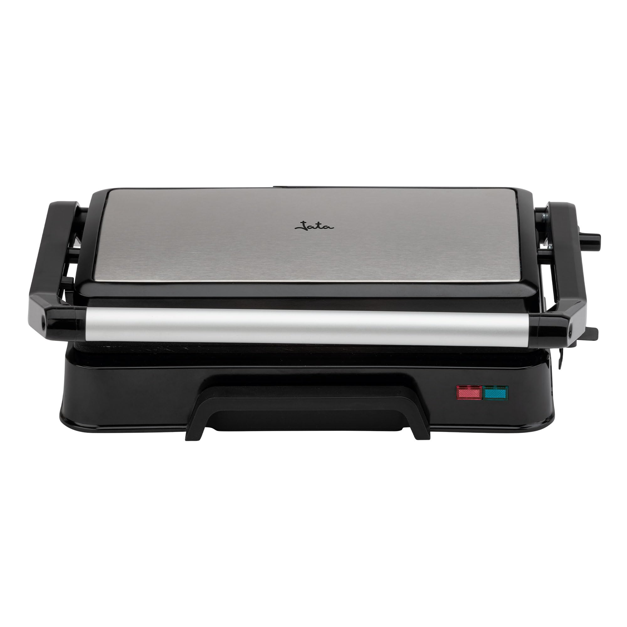 JATA JEGR1124 - Parrilla eléctrica y grill con placas rayadas antiadherentes de 23 x 14,5 cm. 1000 W. Cocina todo tipo de alimentos. Tapa superior basculante. Apertura 180º. Clip de cierre