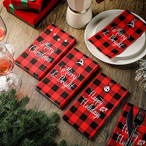 Spiareal 180 Pcs Christmas Guest Napkins Red Towels For Bathroom Buffalo Plaid Disposable Paper Party Supplies Decorative Holiday Wedding Dinner #TOP3