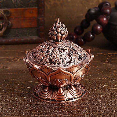 Miniatura 7 de Lotus Incienso 9 agujeros Mini cubierta de incienso vintage con forma de flor de loto para incienso en palo y cono ((bronce rojo)