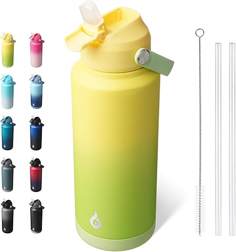 Miniatura 32 de BJPKPK - Botella de agua aislada con tapa de popote, botellas termo de 18 oz con boquilla suave, asa flexible y base antideslizante, libre de BPA, a