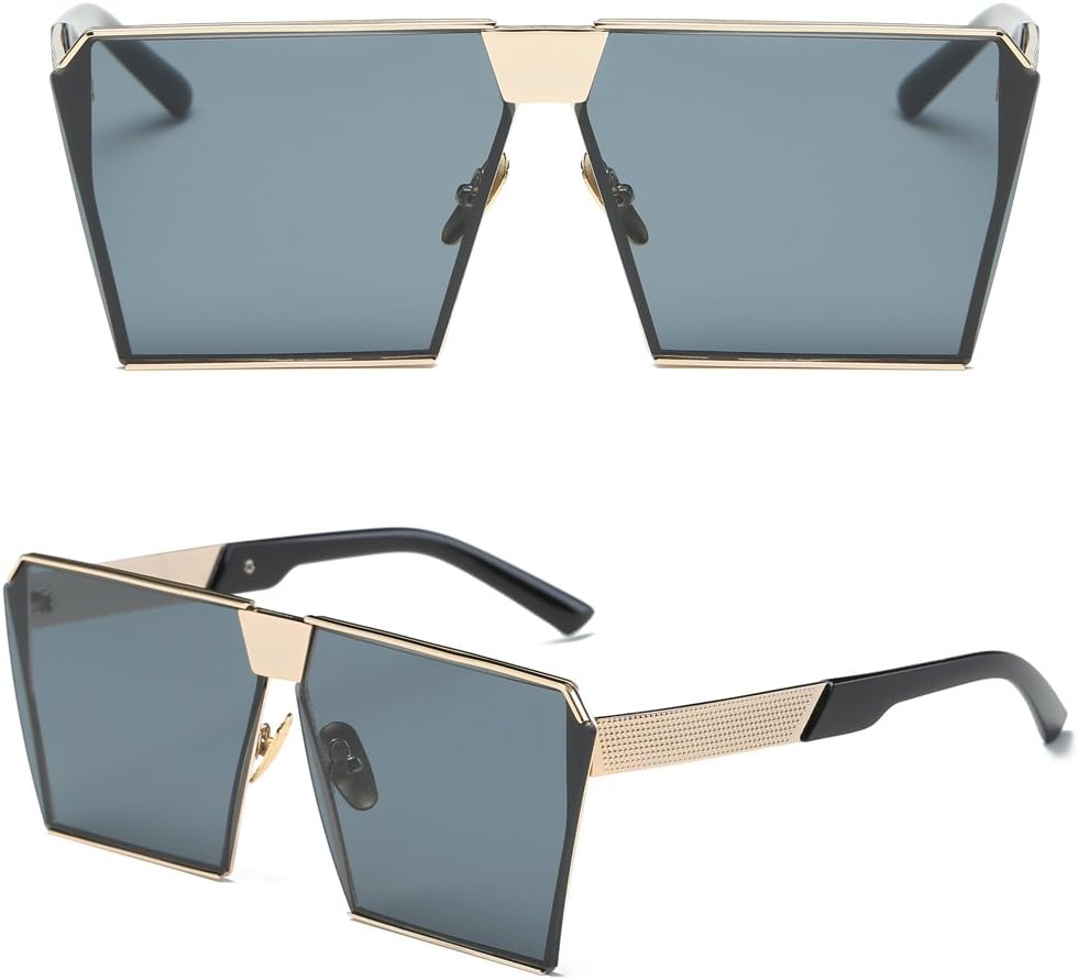 2017 Fashion Retro Oversized Mirrored Design Sunglasses Eyewear Eyeglasses For women men,Frame (Gold&Gray)