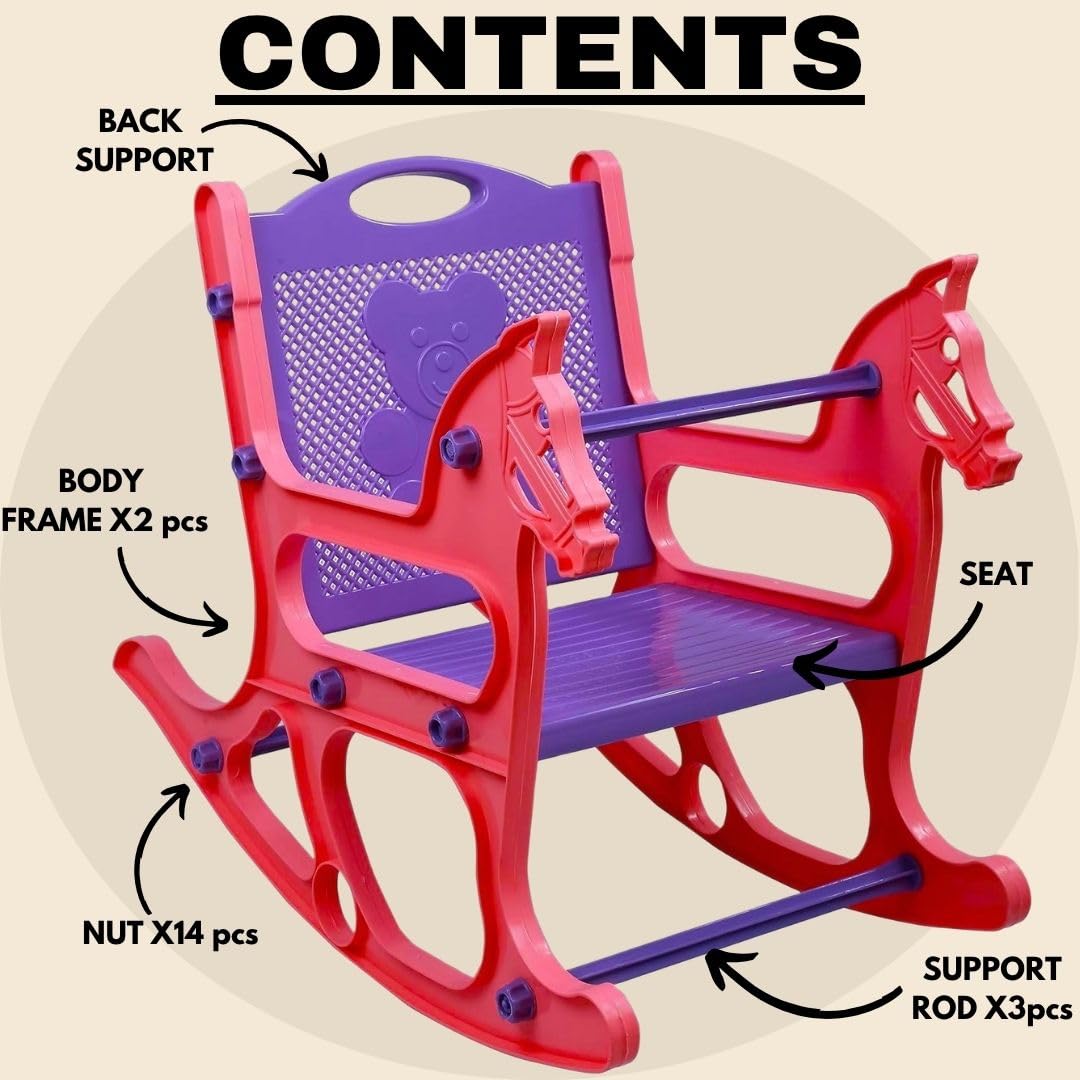 Baby Rocking Plastic Chair for Kids | Toddler Folding Reclining Seat | Swing Motion Sleeping Feeding Eating Sitting Playing Relaxing | Lightweight Portable | Age 6 Months to 3 Years (VIOLET/PINK) 1