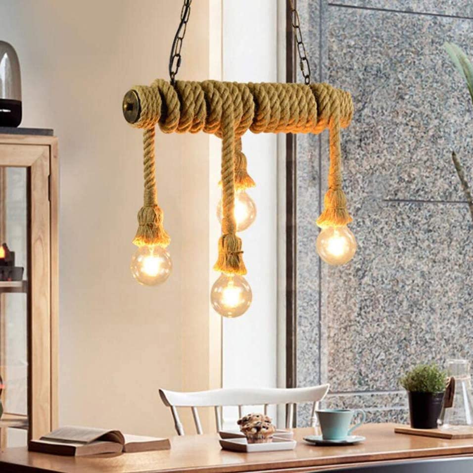 Lustre industriel metal fer art et corde de chanvre premium Wood E27