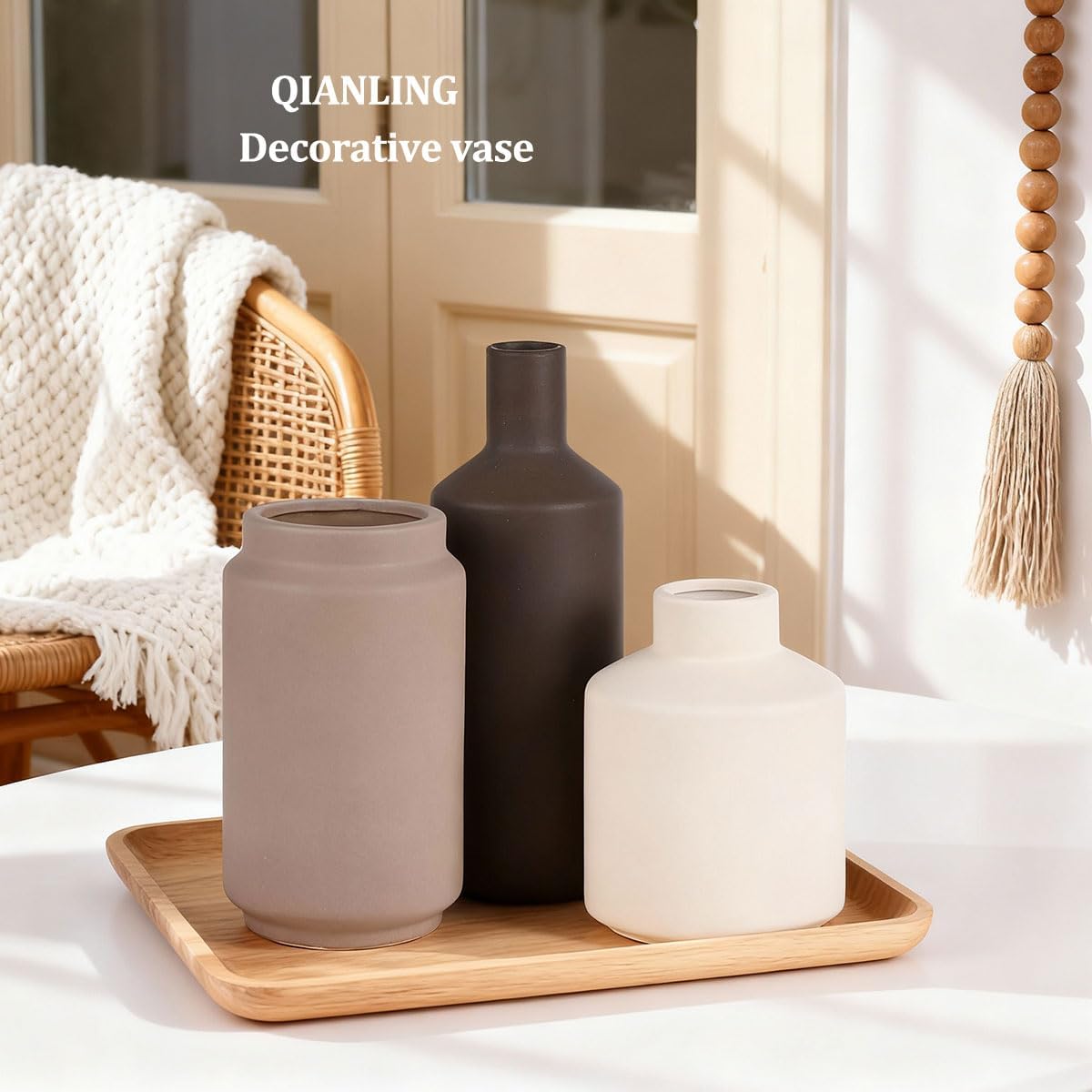 Ceramic Vase Set of 3 - Modern Neutral Vases Home Decor, Minimalism Decorative Vases, Boho Decor Small Flower Vase for Shelf, Dining Table Entryway Mantel Centerpiece Bookshelf Living Room Bathroom - Image 6