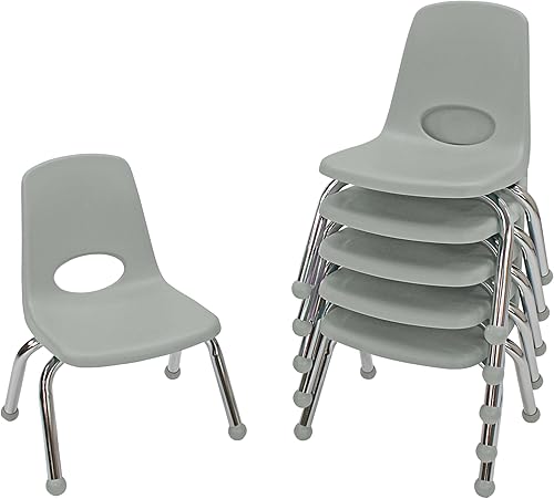 Miniatura 80 de FDP 10360-BL - Silla escolar apilable de 12 pulgadas, asiento apilable para estudiantes con patas de acero cromado y deslizadores giratorios de Azul