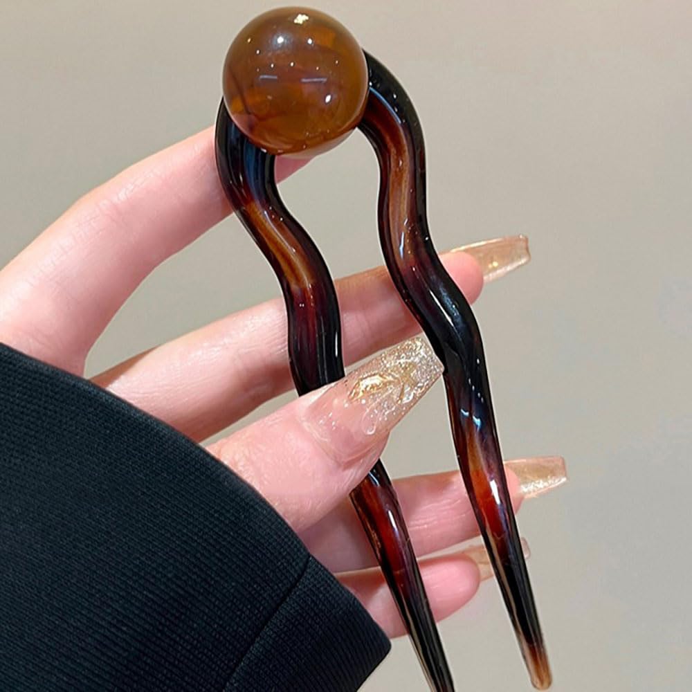 Horquillas francesas en forma de U para el pelo con perlas francesas para mujer, elegantes horquillas francesas, pinzas de acetato para el pelo, horquillas marrones, horquillas para moños, accesorios