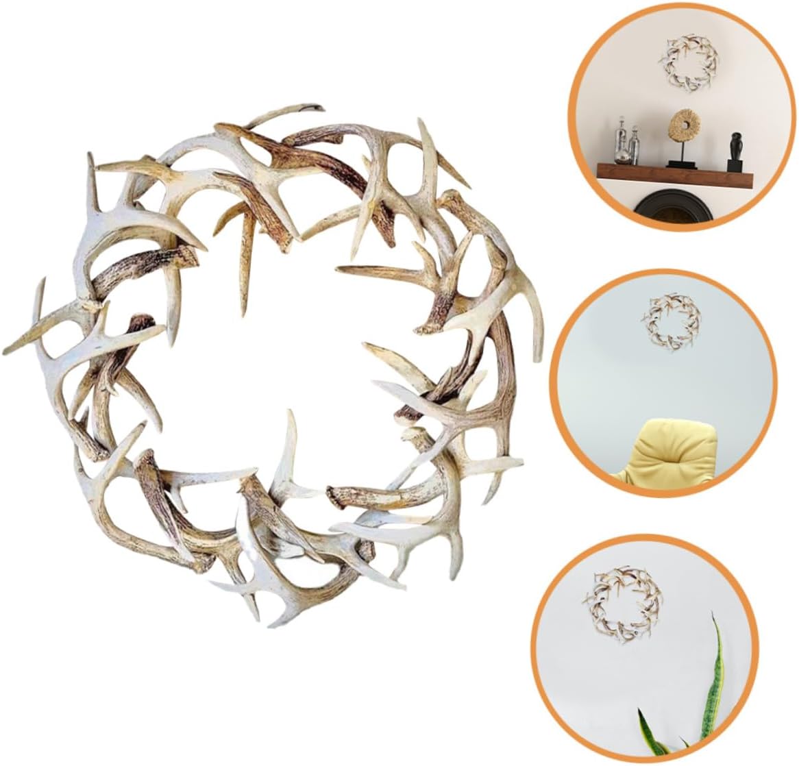 Levemolo Christmas Front Door Wreath Resin Antler Garland Decoration 7.86 Inch Artificial Antler Wreath for Winter Wall Hanging and Holiday Party Decor