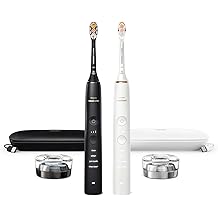 Philips Sonicare DiamondClean Connected Electric Toothbrush 2 Pack, x2 Sonic Toothbrushes, x2 Charging Travel Cases, x2 A3 Brush Heads, 12 Brushing Settings, (Black and Rose Gold) Model HX9912/71