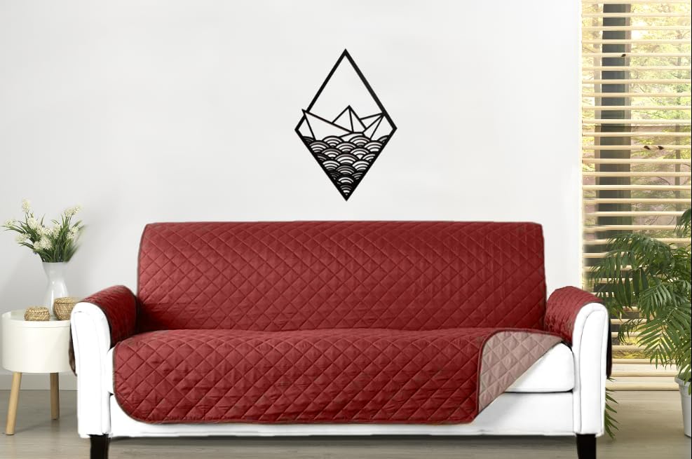 Funda Sofá 2 Plazas, Cubre Sofá Ajustable y Lavable, Protector Antimanchas y Resistente, Ideal para Mascotas, Diseño Moderno y Cómodo para el Hogar (Granate/Beige)