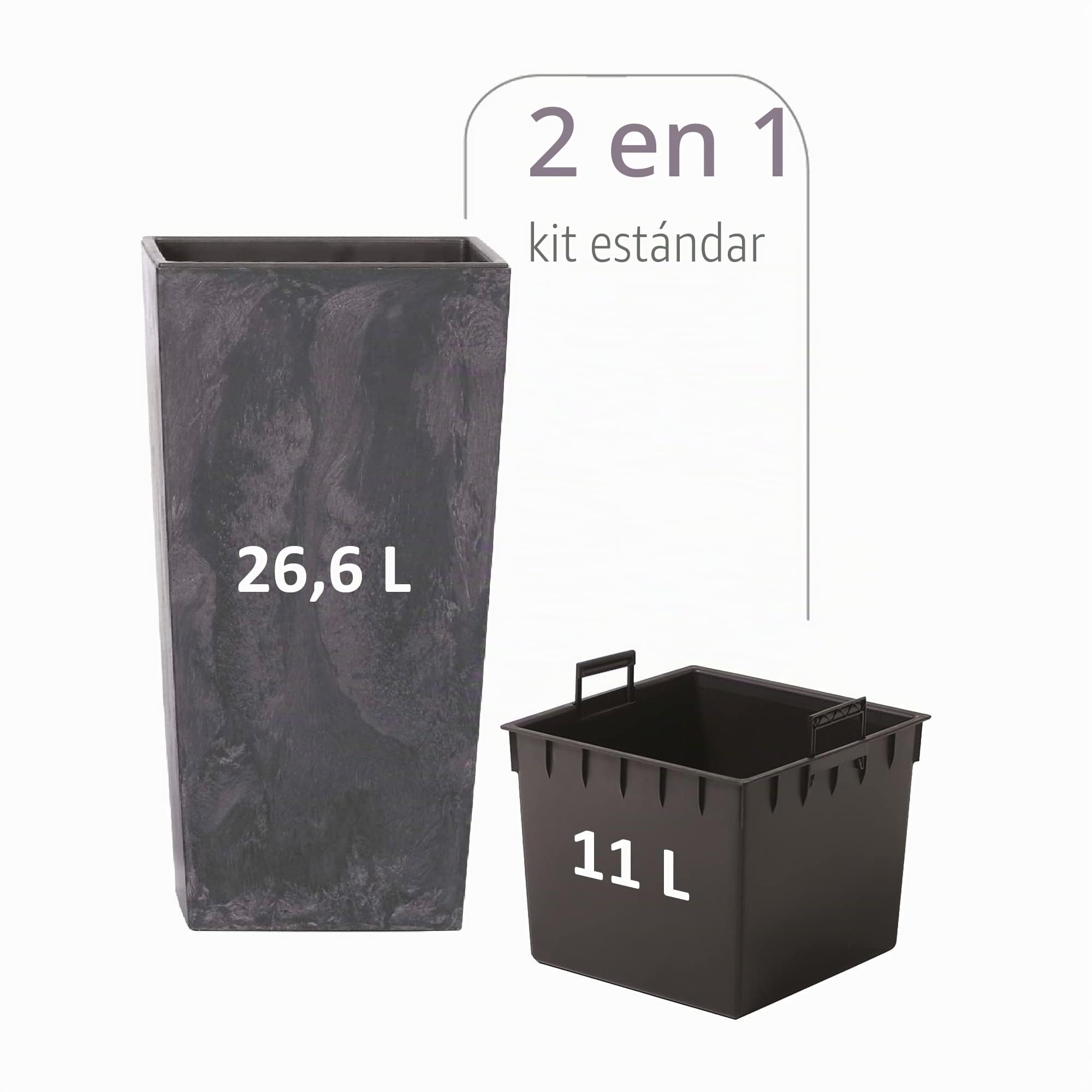 Maceta Alta 26,6 L Prosperplast Urbi Square Effect de plástico con depósito en Color Antracita, 50 (Alto) x 26,5 (Ancho) x 26,5 (Profundo) cms