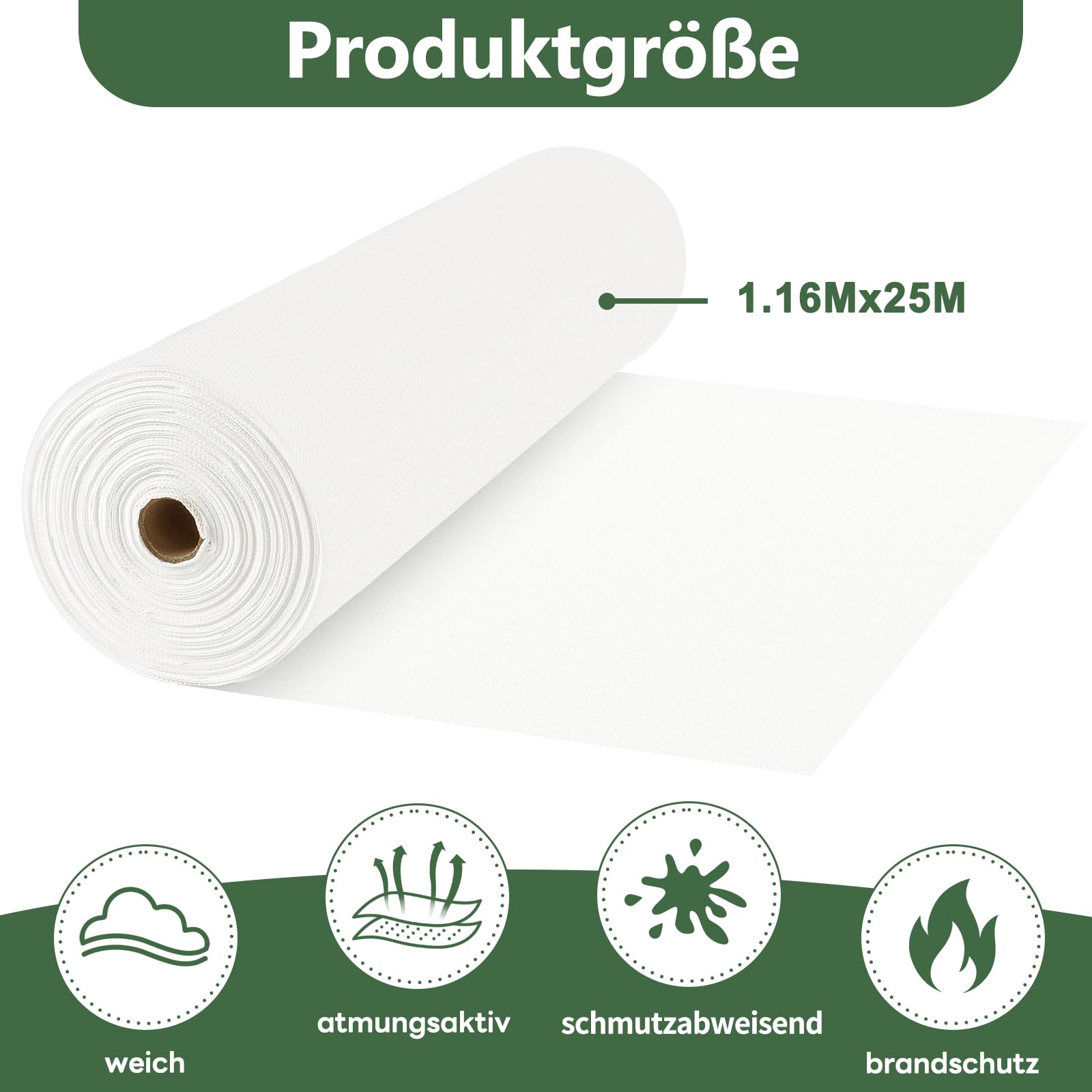 MOKANI Tischdeckenrolle, 1.16 m × 25m, Vliesstoff, Einweg Papiertischdecke Rolle, Tischdecke Bierzeltgarnitur, abwaschbare Tischdecke Geeignet für Party, Geburtstag, Hochzeit, Weiß Küche, Haushalt & Wohnen