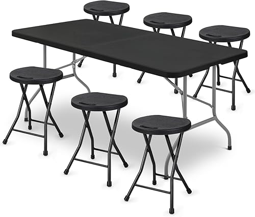 MoNiBloom Juego de 6 mesas plegables de plástico resistente de 6 pies y sillas redondas ligeras de 18 pulgadas para hogar jardín dormitorio mesa de